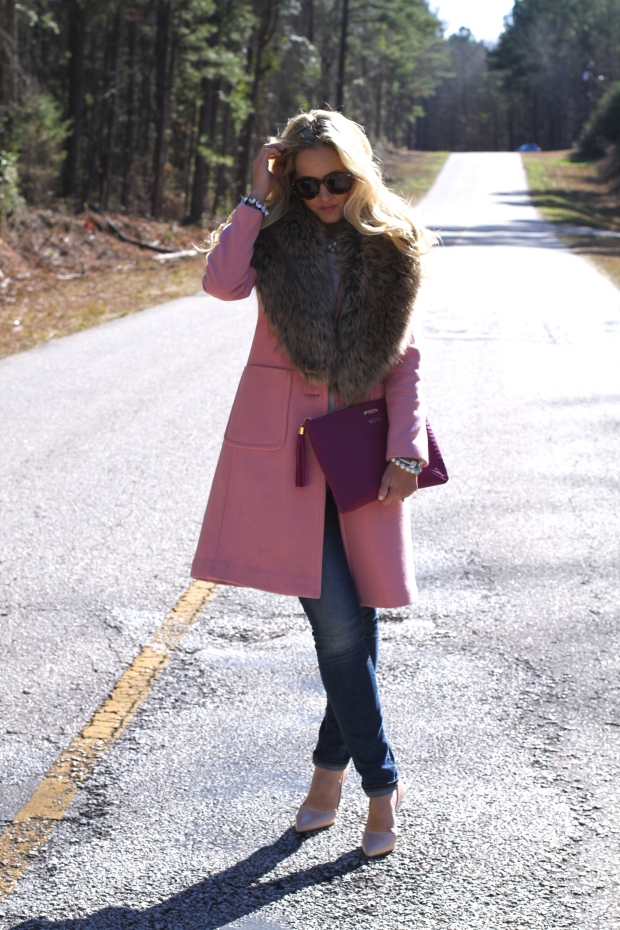 Pink Coat and Faux Fur Collar on CaliCrest.com
